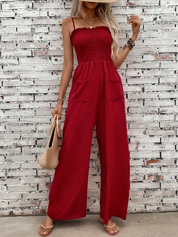 Ladies' Solid Color Simple Daily Spaghetti Strap Jumpsuit