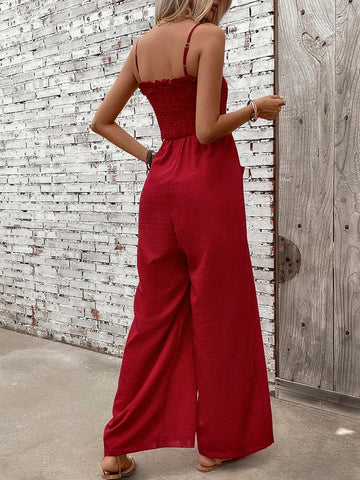 Ladies' Solid Color Simple Daily Spaghetti Strap Jumpsuit