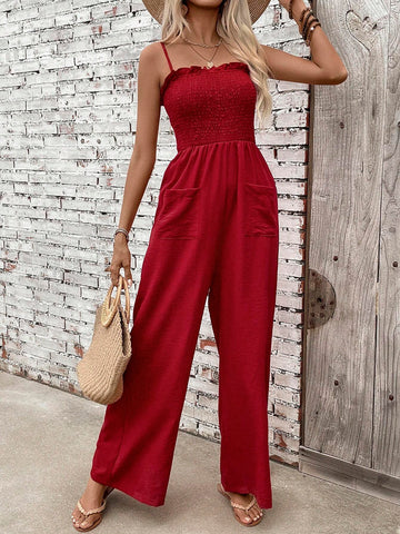 Ladies' Solid Color Simple Daily Spaghetti Strap Jumpsuit