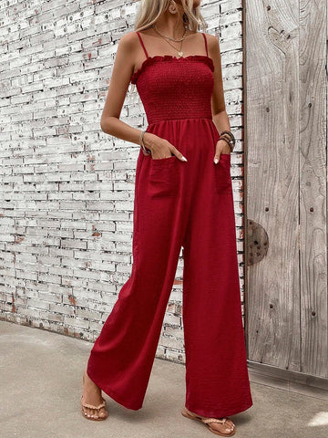 Ladies' Solid Color Simple Daily Spaghetti Strap Jumpsuit