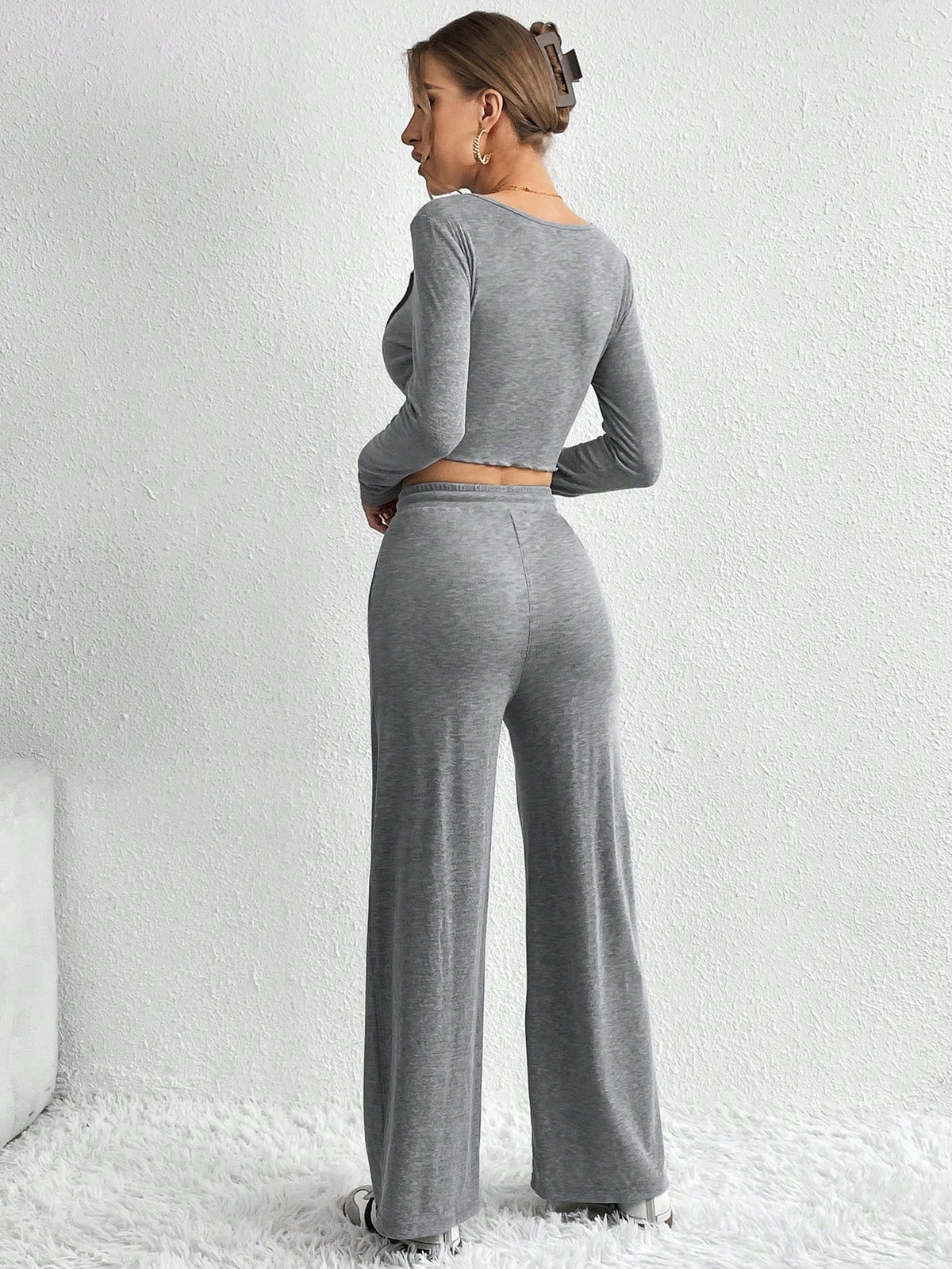 Ladies' Spliced Long Sleeve Top And Pants Set