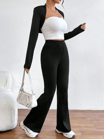 Ladies' Strapless Top, Shawl Collar Jacket And Colorblock Pants 3-Piece Suit