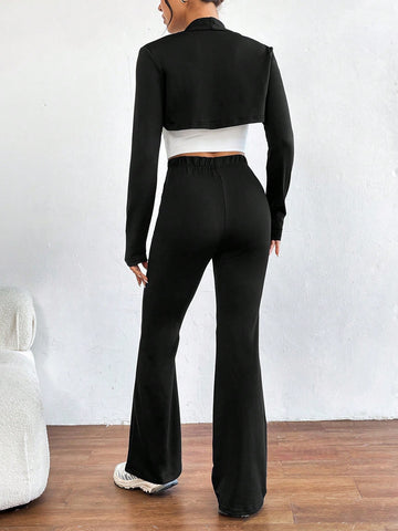 Ladies' Strapless Top, Shawl Collar Jacket And Colorblock Pants 3-Piece Suit