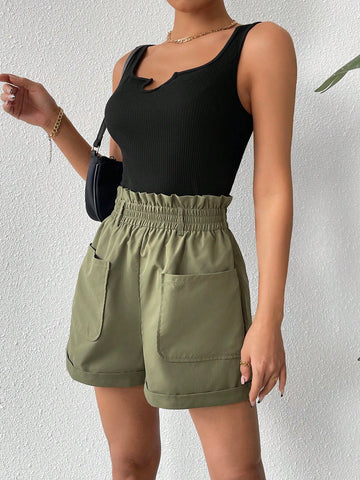 Ladies' Summer Outfits Solid Casual Color Vest And Shorts Casual Two-Piece Set