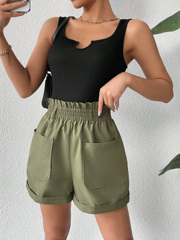 Ladies' Summer Outfits Solid Casual Color Vest And Shorts Casual Two-Piece Set