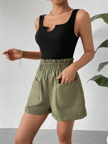 Ladies' Summer Outfits Solid Casual Color Vest And Shorts Casual Two-Piece Set