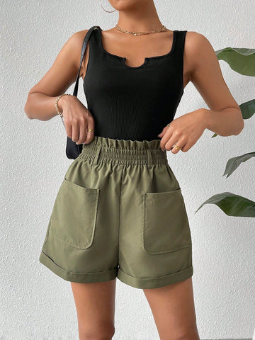 Ladies' Summer Outfits Solid Casual Color Vest And Shorts Casual Two-Piece Set