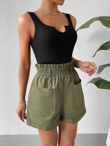 Ladies' Summer Outfits Solid Casual Color Vest And Shorts Casual Two-Piece Set