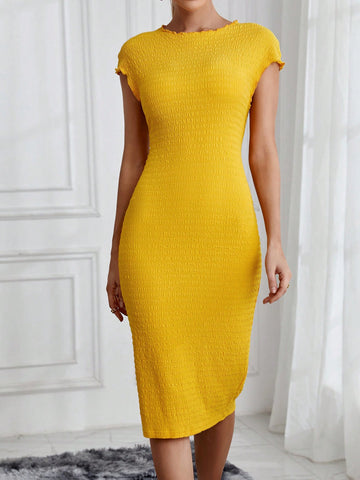 Ladies' Texture Casual Short Sleeve Bodycon Dress