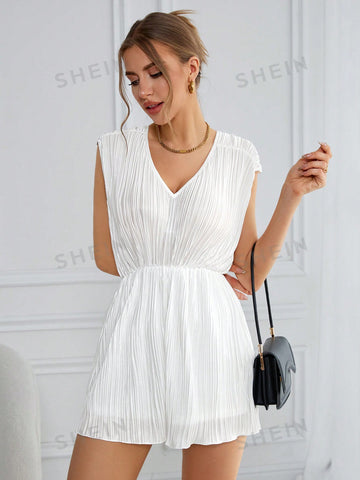 Ladies' V-Neck Pleated Romper