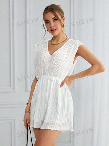 Ladies' V-Neck Pleated Romper