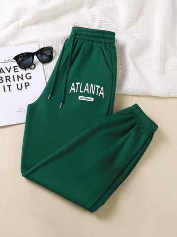 Essnce Letter Graphic Drawstring Waist Sweatpants