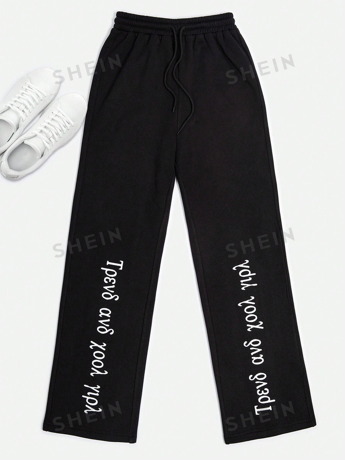 Essnce Letter Print Drawstring Waist Jogger Pants