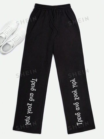 Essnce Letter Print Drawstring Waist Jogger Pants