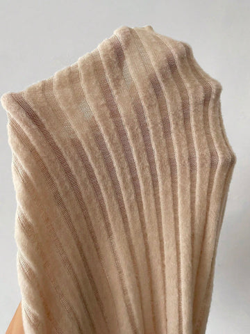 Lettuce Trim Flare Sleeve Mock Neck Ribbed Knit Tee