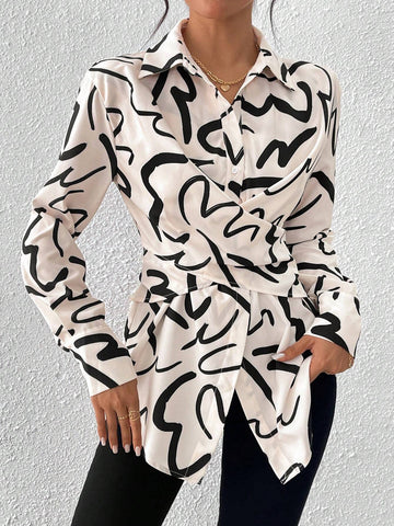 Essnce Long Sleeve Graphic Shirt Thanksgiving Shirt Women Casual Printed Long Sleeve Cinched Waist Shirt