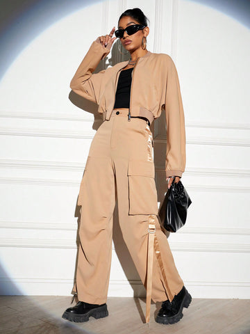 Long Sleeve Zip Up Jacket And Cargo Pants Set