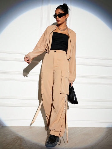 Long Sleeve Zip Up Jacket And Cargo Pants Set