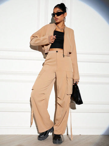 Long Sleeve Zip Up Jacket And Cargo Pants Set