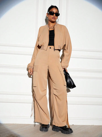 Long Sleeve Zip Up Jacket And Cargo Pants Set
