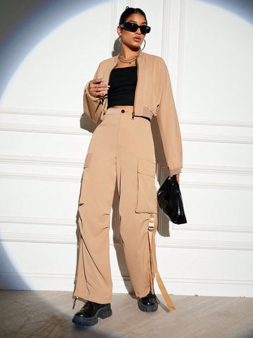 Long Sleeve Zip Up Jacket And Cargo Pants Set