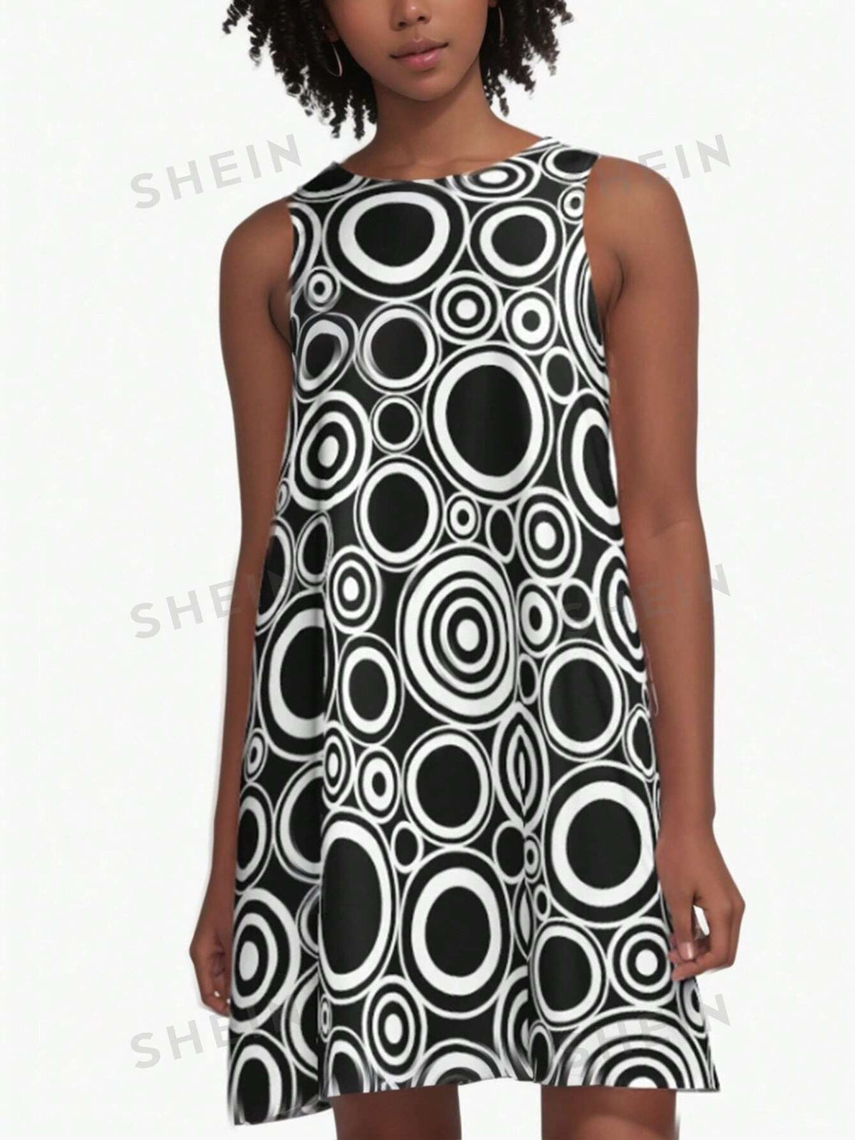 Loose Fit Casual Tank Dress With Circle Print
