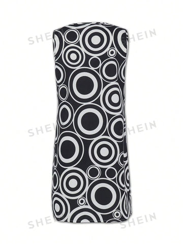 Loose Fit Casual Tank Dress With Circle Print