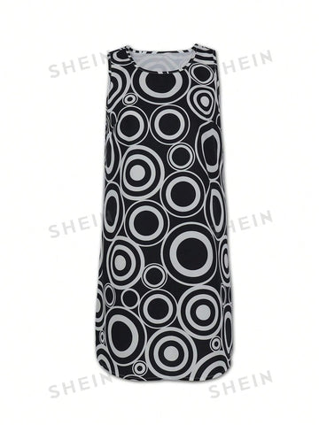 Loose Fit Casual Tank Dress With Circle Print