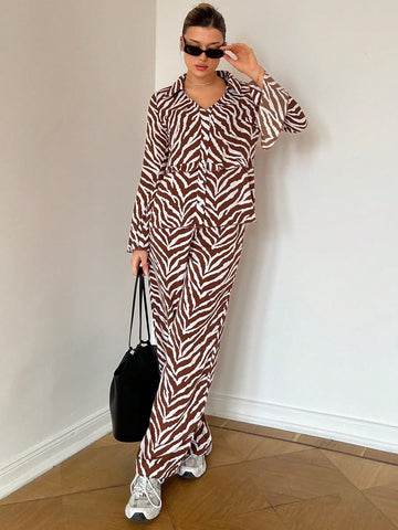 Loose Fit Casual Two Piece Set With Zebra Print