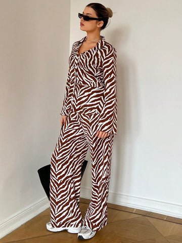 Loose Fit Casual Two Piece Set With Zebra Print
