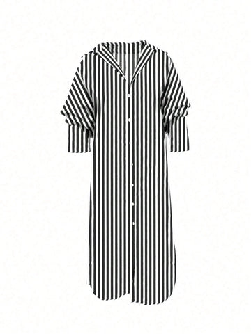 Loose Wide Shoulder Stripe Patterned Dress