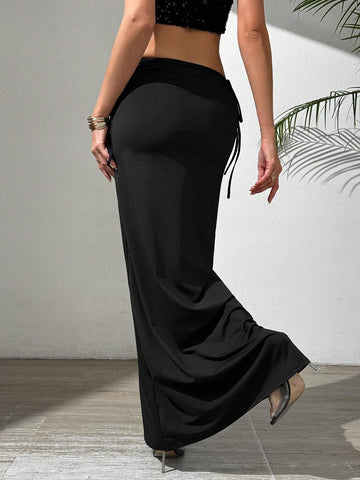 Essnce Low-Rise Drawstring Fish-Tail Hem Skirt