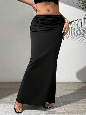 Essnce Low-Rise Drawstring Fish-Tail Hem Skirt
