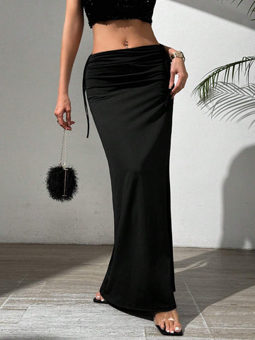 Essnce Low-Rise Drawstring Fish-Tail Hem Skirt