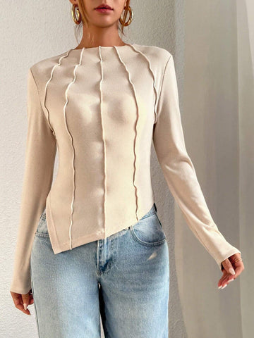 Essnce Mock Neck Seam Detail Split Hem Tee