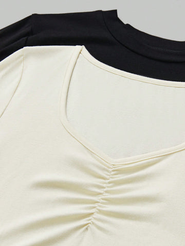 Multipiece Set Of Plunging Neckline Pleated Bodysuits