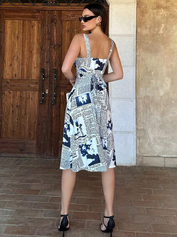 Newspaper Print Slip Dress