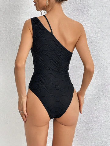 One Shoulder Solid Color Fashion Bodysuit For Women
