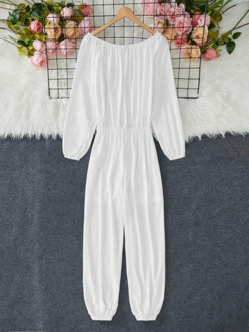 Open Shoulder Tie-Waist Casual Loose Long Jumpsuit