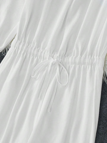 Open Shoulder Tie-Waist Casual Loose Long Jumpsuit