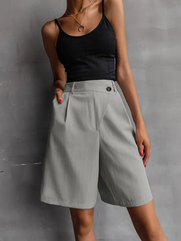 Essnce Pinstriped Plicated Wide Leg Tailored Shorts