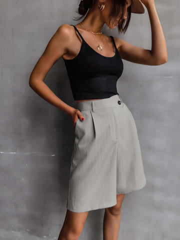 Essnce Pinstriped Plicated Wide Leg Tailored Shorts