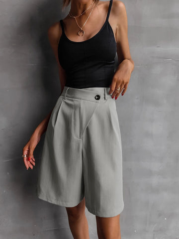 Essnce Pinstriped Plicated Wide Leg Tailored Shorts