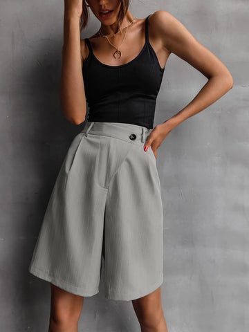 Essnce Pinstriped Plicated Wide Leg Tailored Shorts