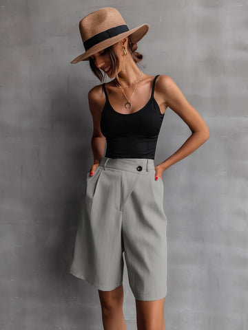 Essnce Pinstriped Plicated Wide Leg Tailored Shorts