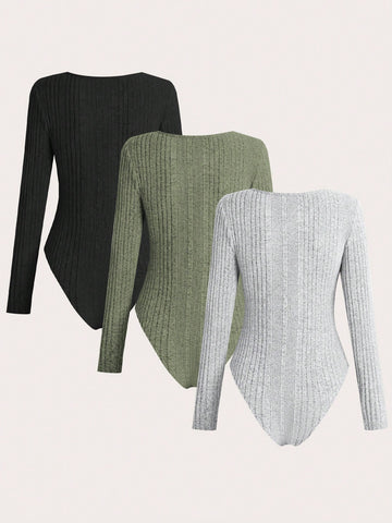 Plain Ribbed Knit Bodysuit