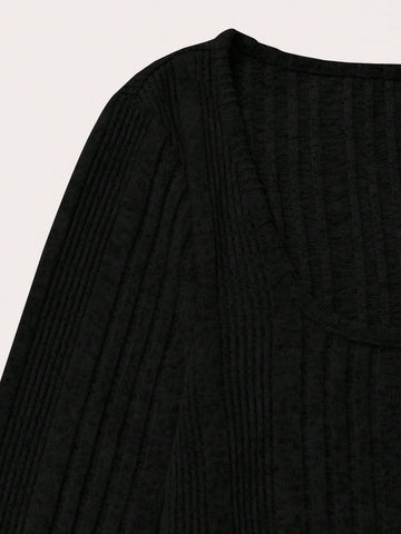 Plain Ribbed Knit Bodysuit