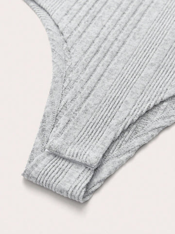 Plain Ribbed Knit Bodysuit