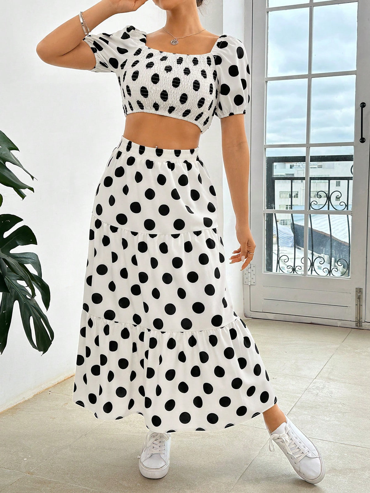Polka Dot Casual Skirt Set