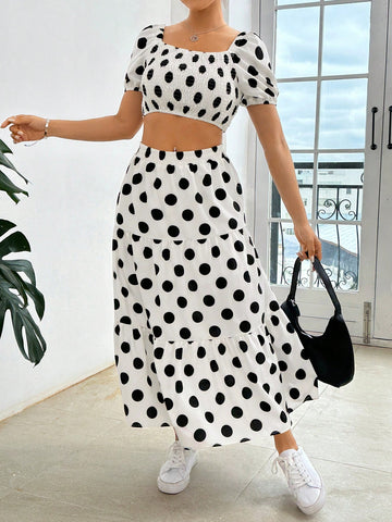 Polka Dot Casual Skirt Set